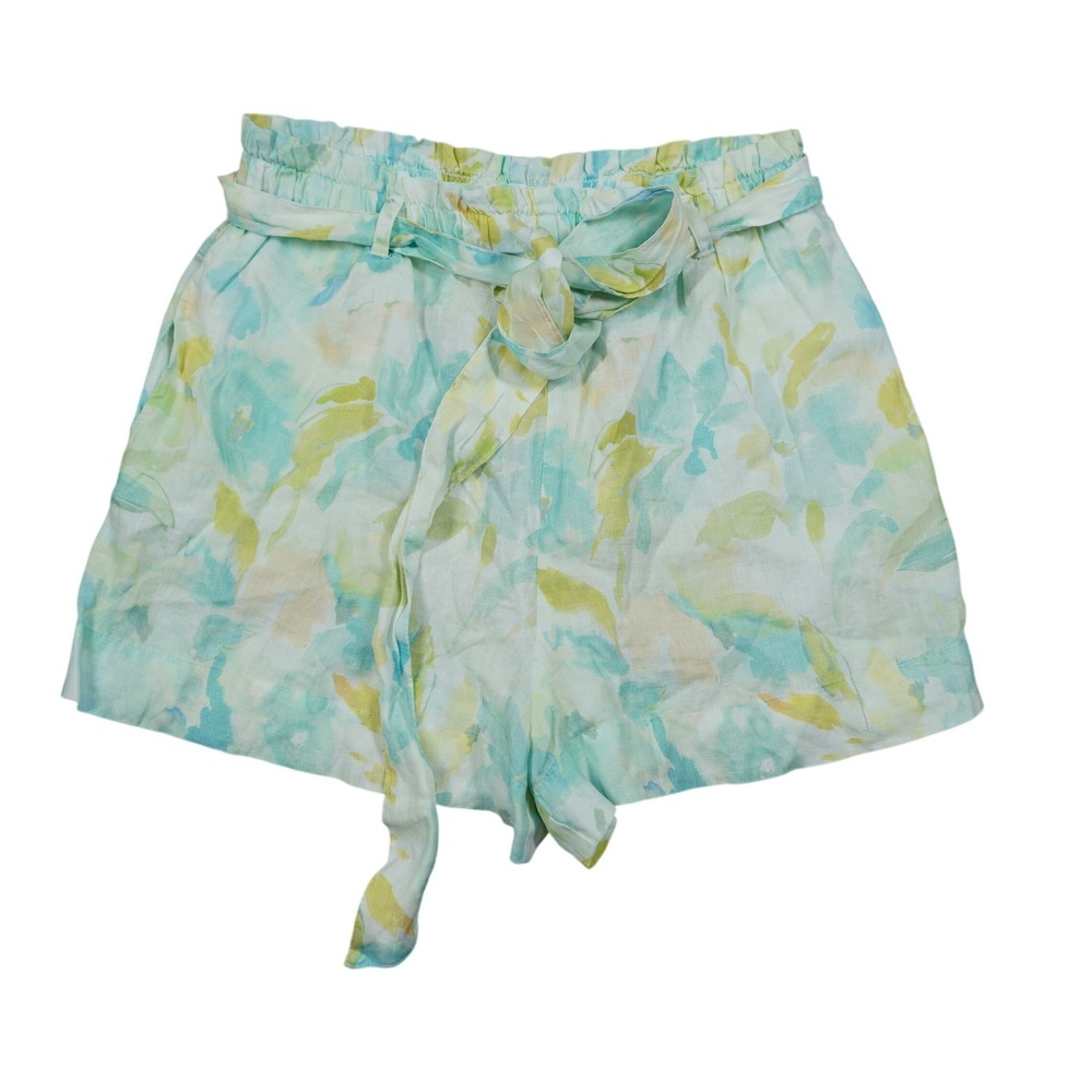 Bella Dahl Size Large Floral Linen Paperbag Shorts Teal‎ Yellow Floral Beach NWT